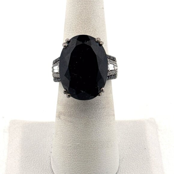 Estate Sterling Silver 925 Ring Size 6, Large Oval Black Stone, 10.9g - Picture 1 of 8